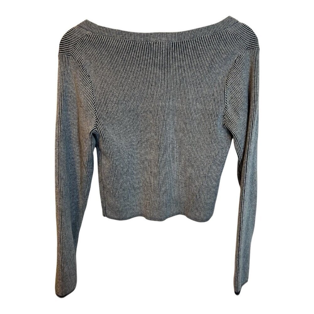 Wild Fable Striped Blue and White Zip-Up Cardigan Medium Cropped Ribbed Fitted - Picture 5 of 9